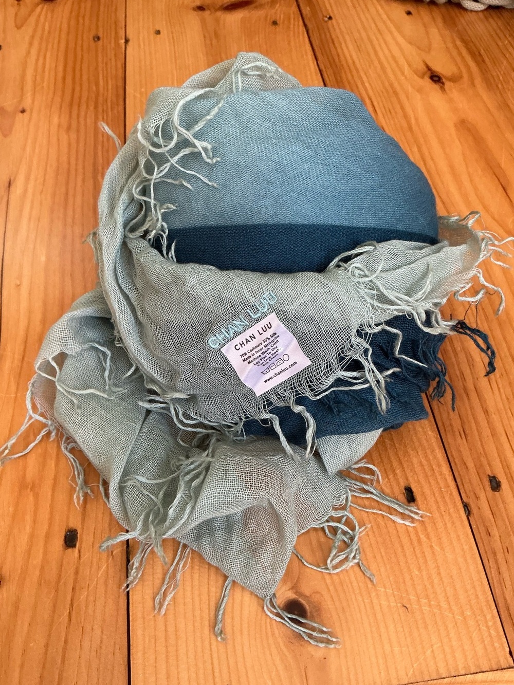 Chan Luu Cashmere Silk Ombré Scarf - Sage Green & Deep Blue